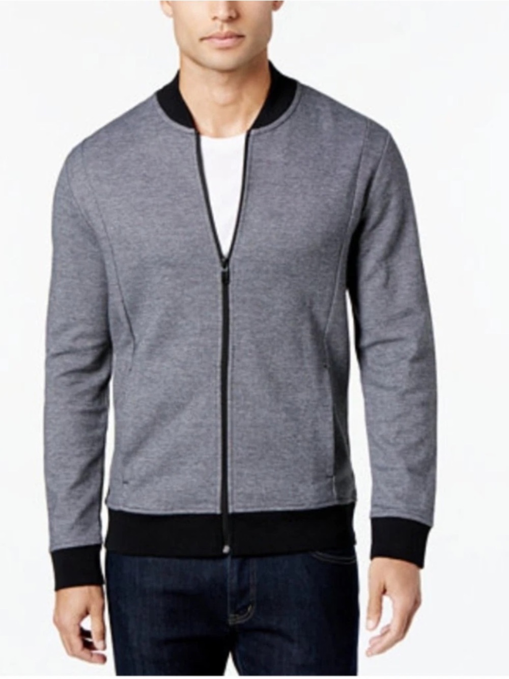 Alfani Slim Pique Bomber Track NWT Deep Black Heather Cotton Stretch Sz 3XL